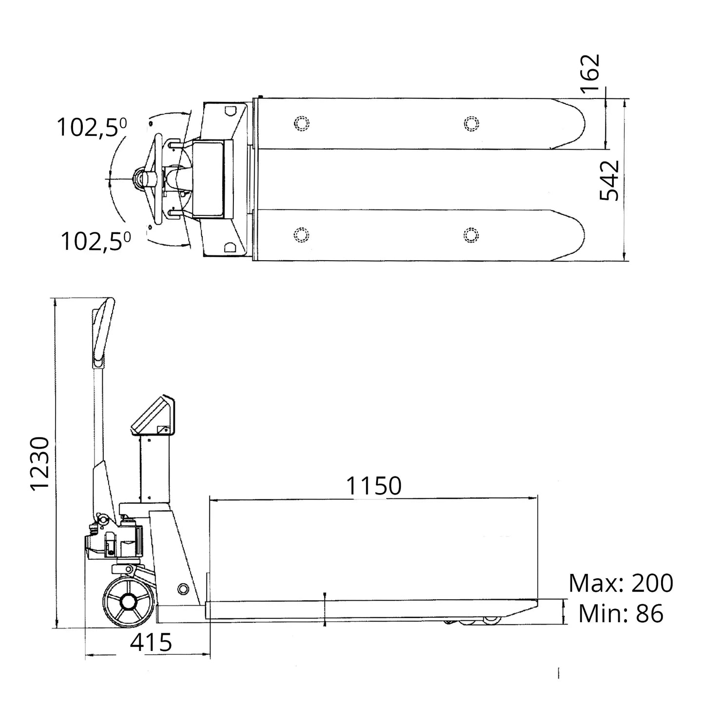 Rustfri palleløfter med vægt